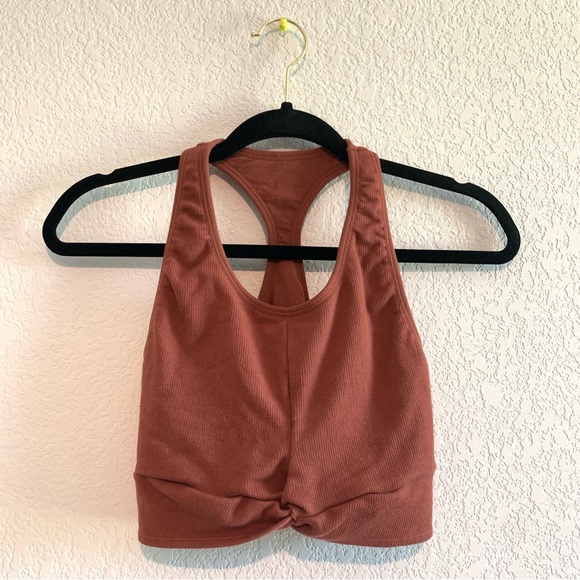 Fabletics Cloud Seamless Knotted Midi Bra Mahogany Large Rust Red Ribbed - Picture 6 of 7